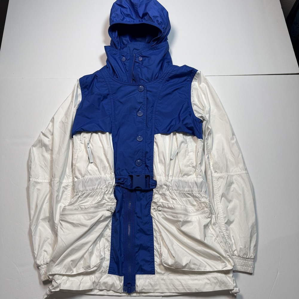 Adidas Stella McCartney Blue White Belted Hooded Windbreaker Jacket Women XS